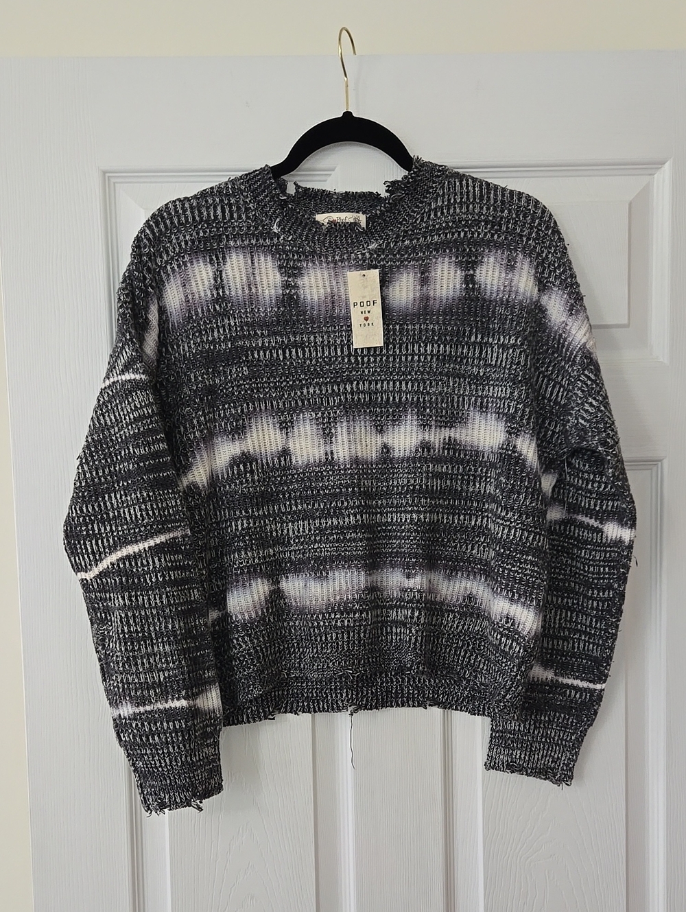 NWT Poof Apparel Distressed Tie-Dye Knit Crew Neck Sweater
